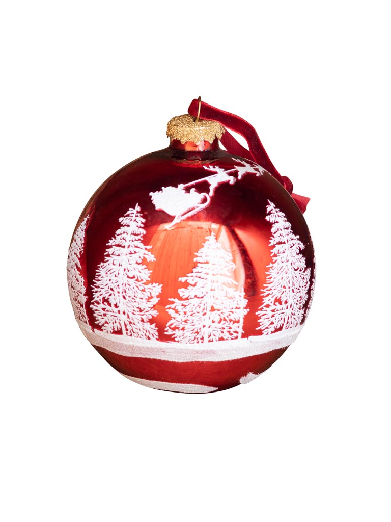 Red Xmas ball with snowy decor - 2
