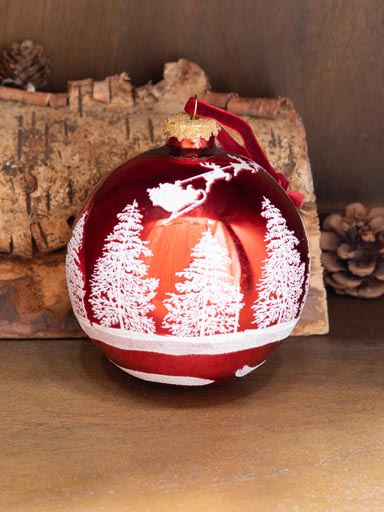 Red Xmas ball with snowy decor