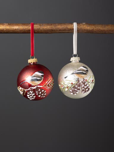 S/2 red & silver xmas ball with tit