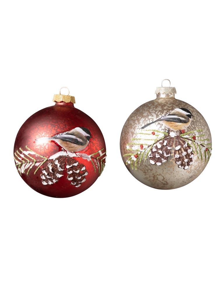 S/2 red & silver xmas ball with tit - 2
