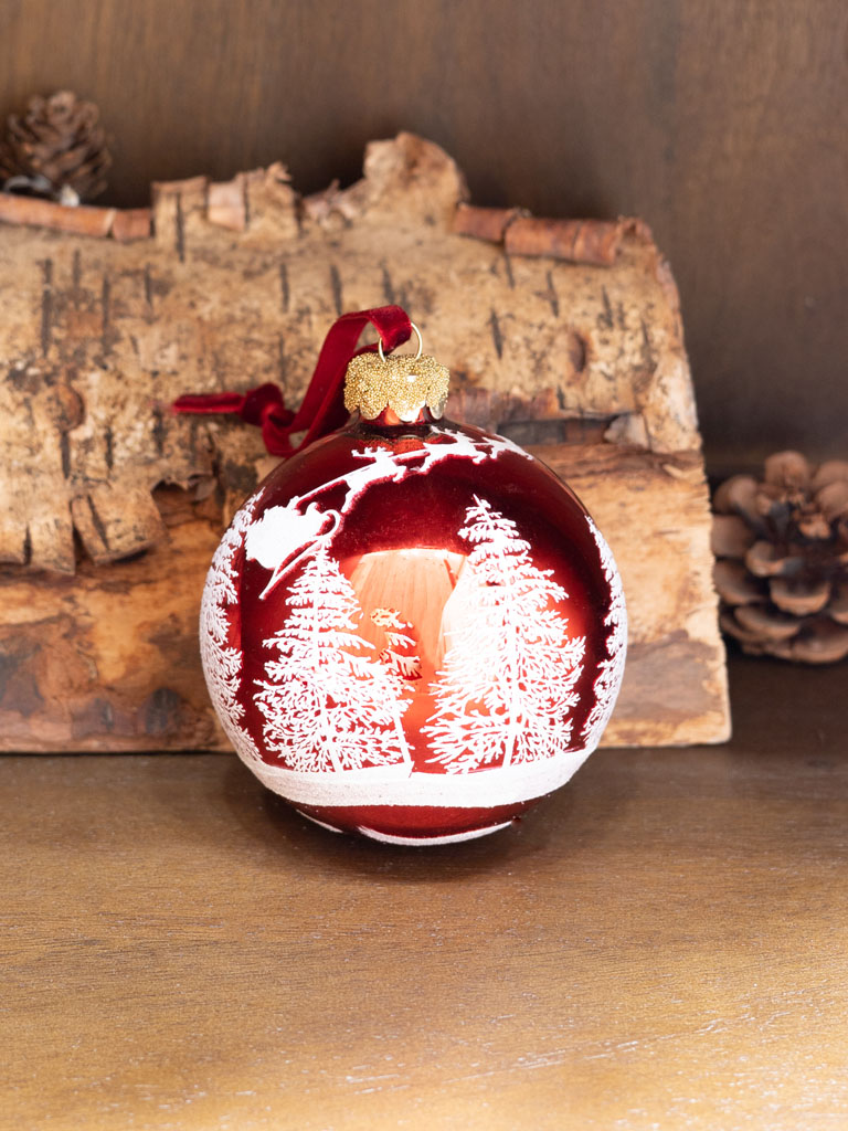 Red Xmas ball with snowy decor - 1