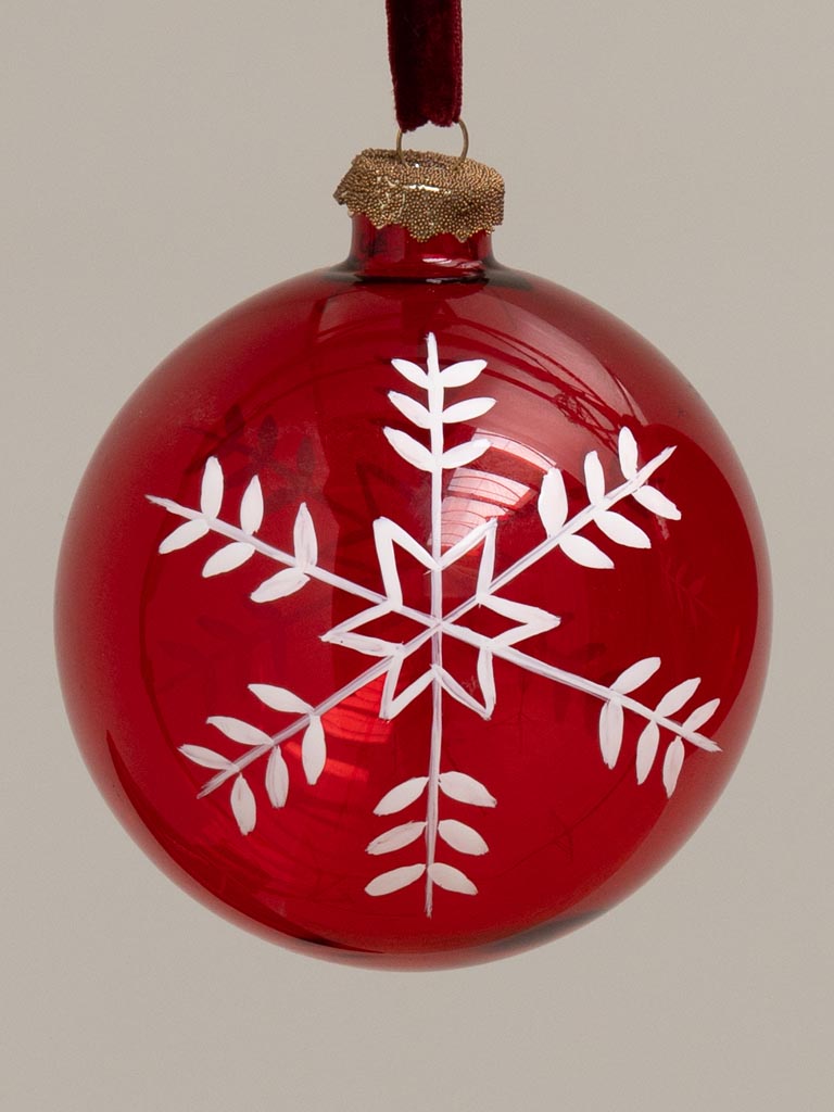 S/3 red Xmas balls with white snowflake - 5