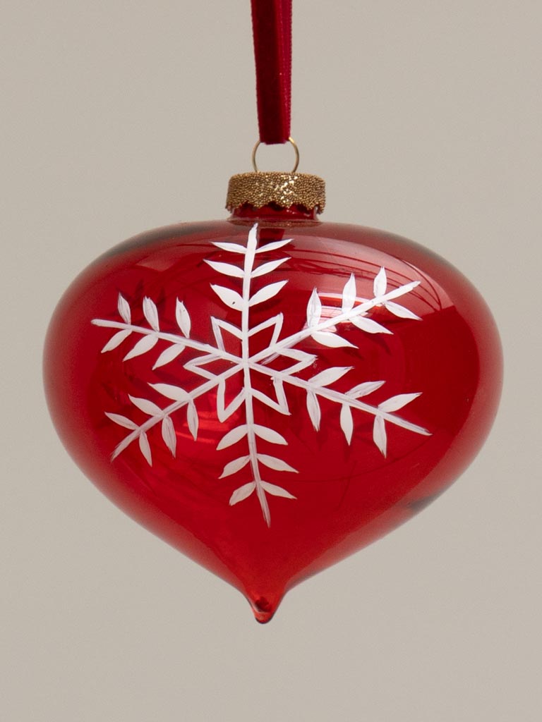 S/3 red Xmas balls with white snowflake - 4