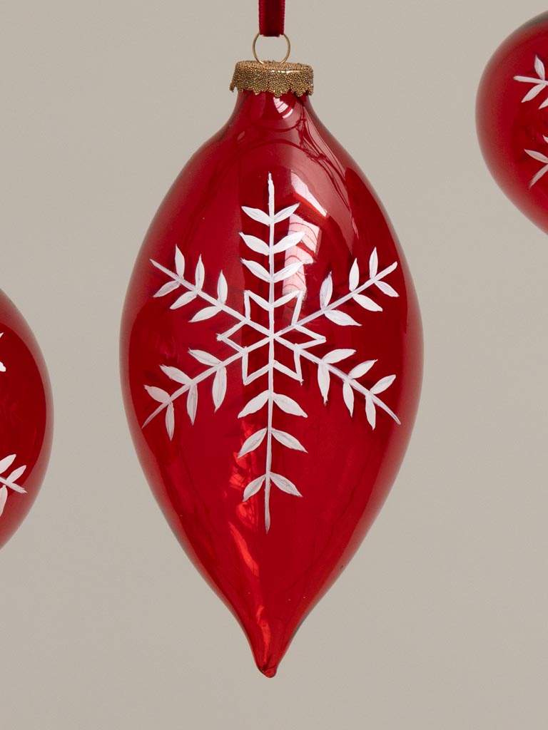 S/3 red Xmas balls with white snowflake - 6