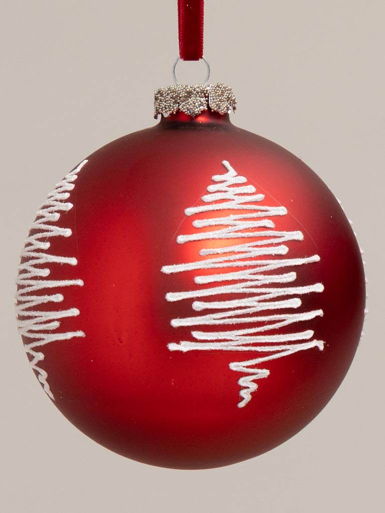 S/2 red Xmas balls with white tree & snowflake - 4