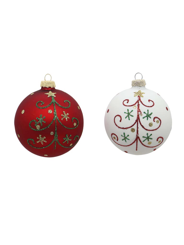 S/2 xmas balls red & white + tree - 2