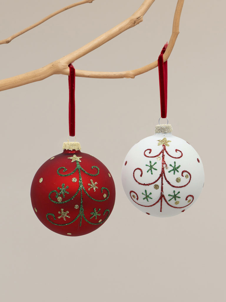 S/2 xmas balls red & white + tree - 1