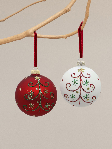 S/2 xmas balls red & white + tree