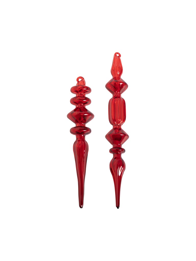 S/2 hanging red finial ornaments - 2