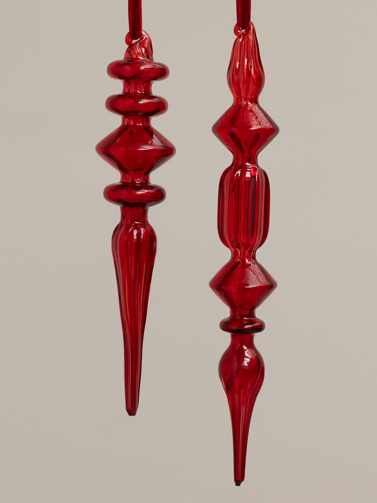 S/2 hanging red finial ornaments - 3