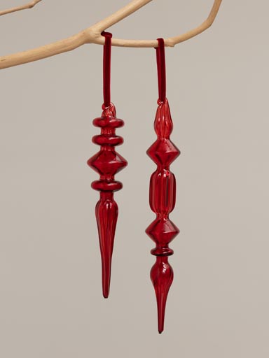 S/2 hanging red finial ornaments