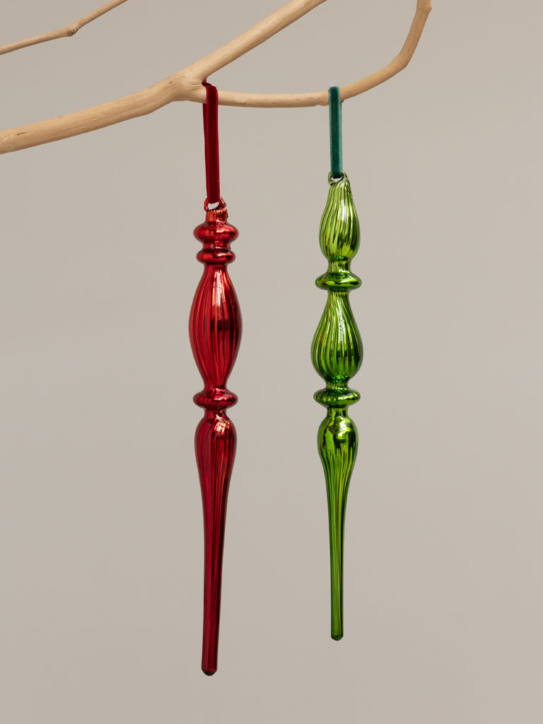 S/2 xmas finial deco red and green - 1