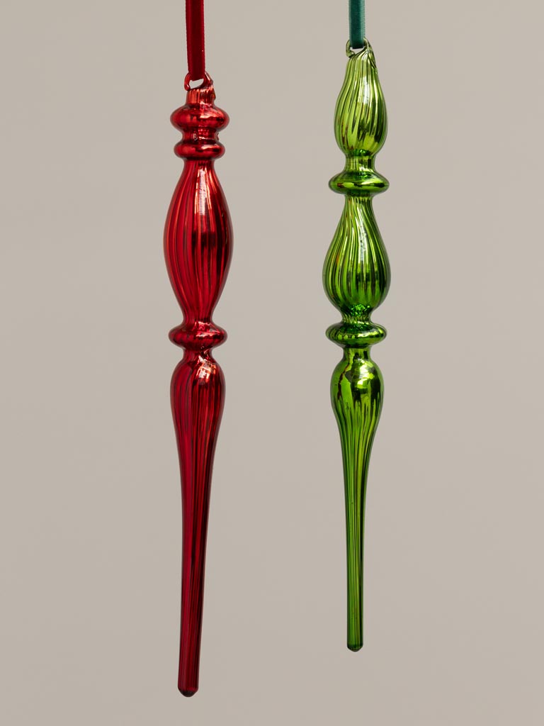 S/2 xmas finial deco red and green - 3