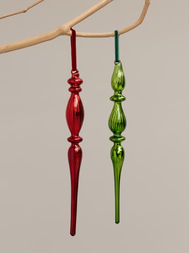 S/2 xmas finial deco red and green