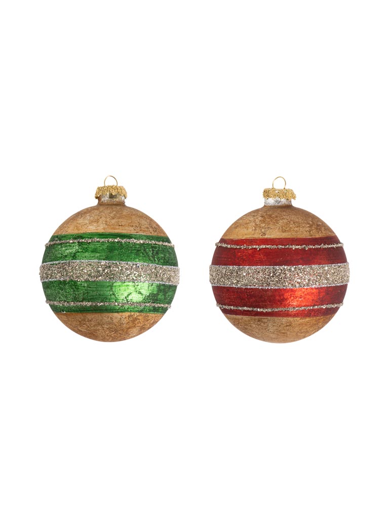 S/2 Xmas balls Diwali red & green - 2