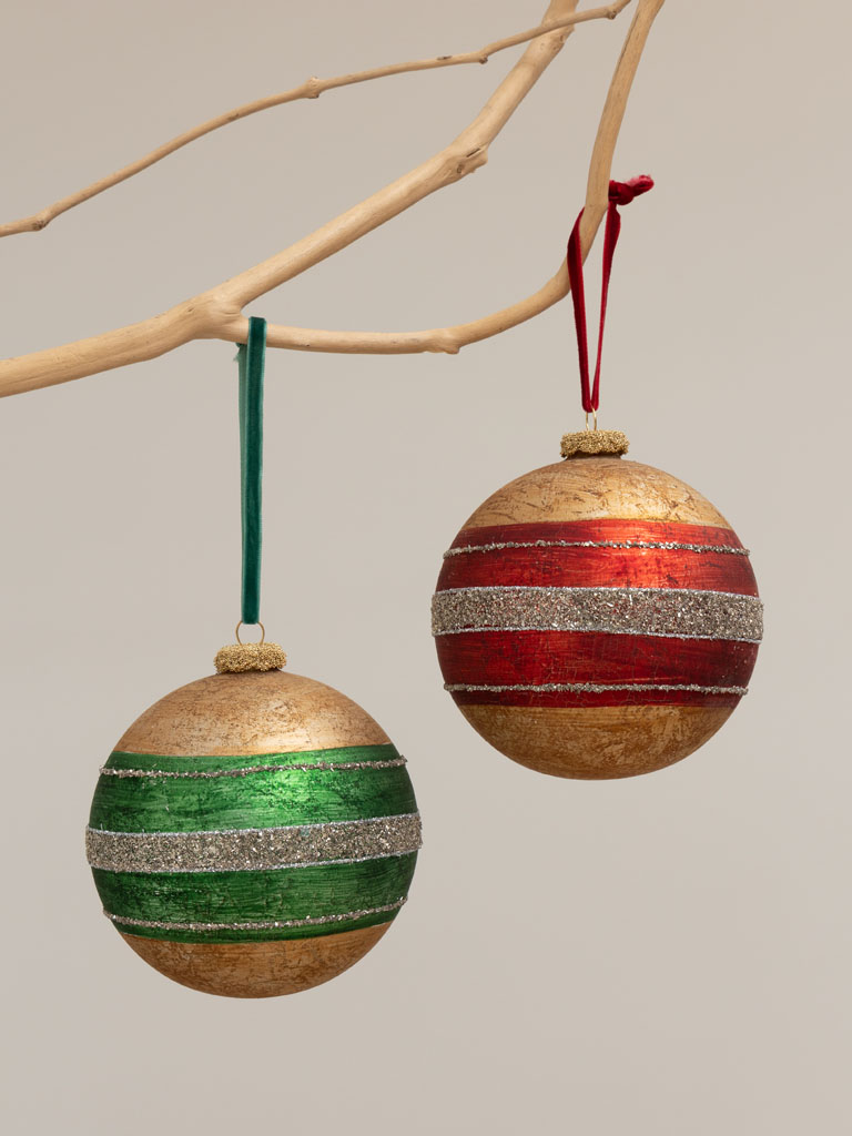 S/2 Xmas balls Diwali red & green - 1