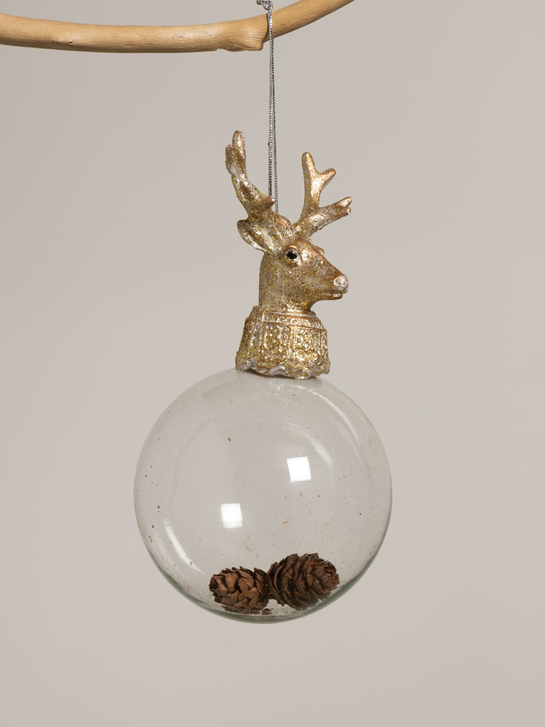 Xmas ball deerhead with pinecones - 1