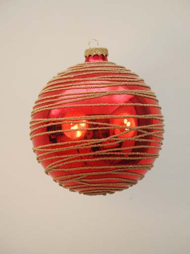 Red xmas ball golden stripes 12cm