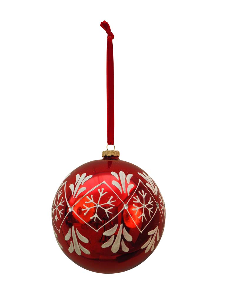 Red xmas ball with white snowflakes 15cm - 2
