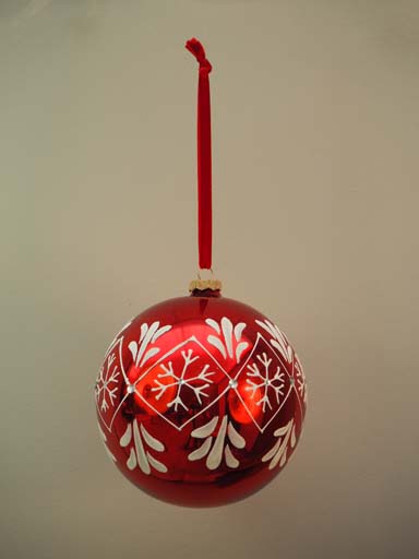 Red xmas ball with white snowflakes 15cm