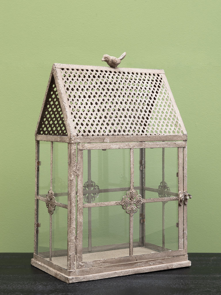 Candle holder greenhouse style with bird - 1
