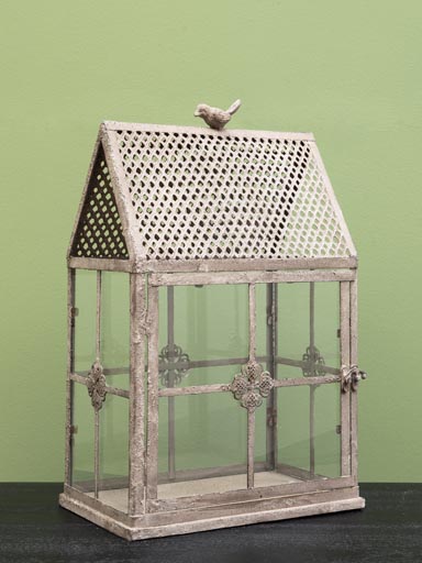 Candle holder greenhouse style with bird