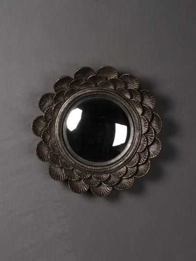 Miroir convexe coquillages argentés