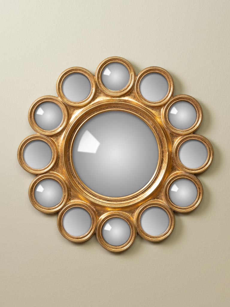 Golden convex mirror 12 mini mirrors - 1
