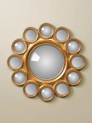 Golden convex mirror 12 mini mirrors