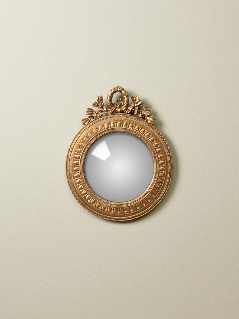 Miroir convexe doré et guirlande - 1