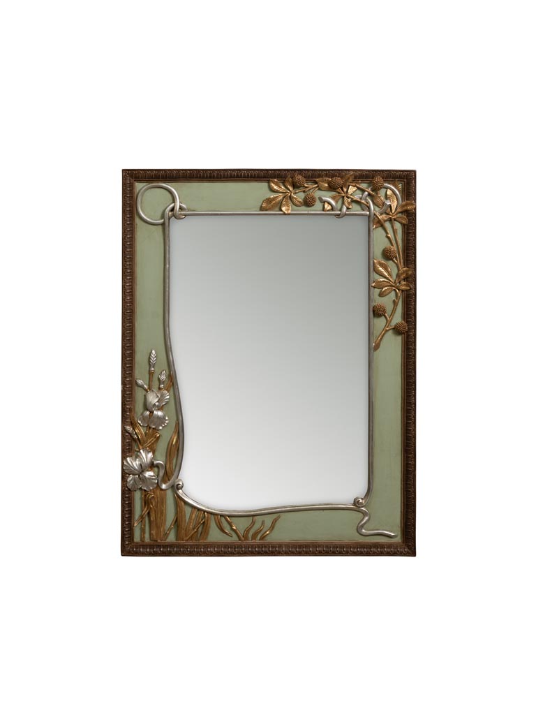 Miroir Art nouveau vert et feuilles d'or - 2
