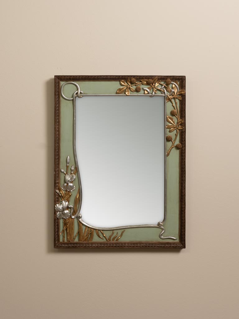 Miroir Art nouveau vert et feuilles d'or - 1