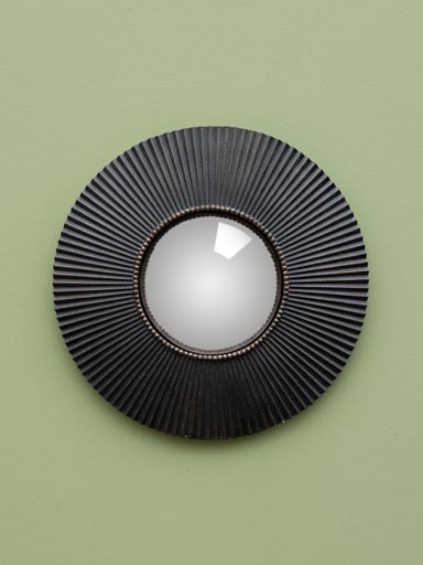 Small black convex mirror with stripes