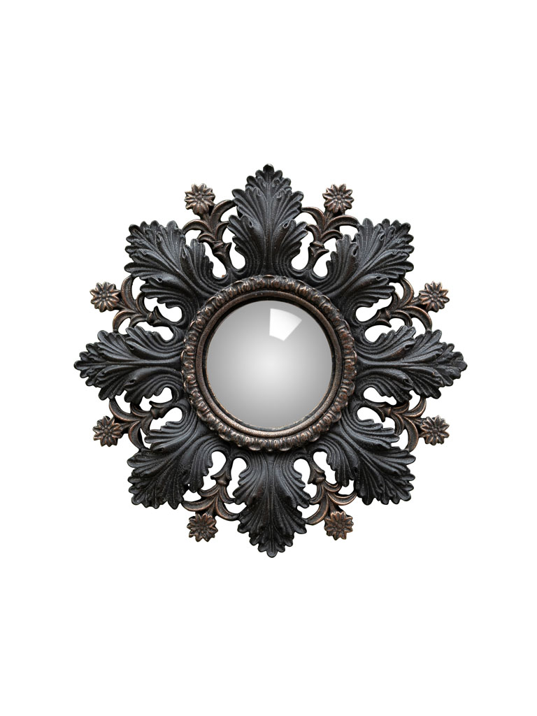 Miroir convexe feuilles noires et fleurs - 2