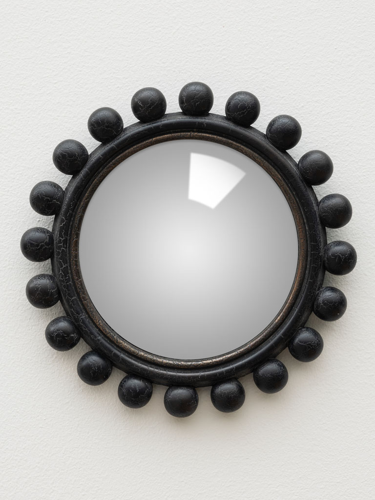 Miroir convexe noir craquelé à boules - 1