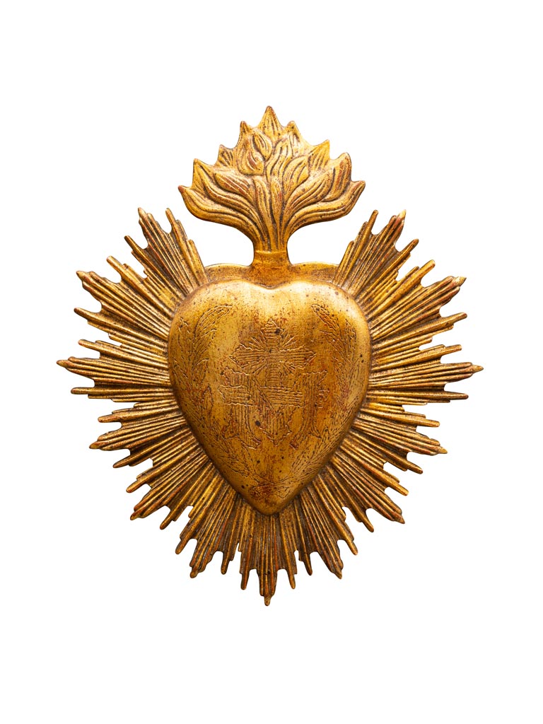 Ex-voto flames & heart golden resin - 2