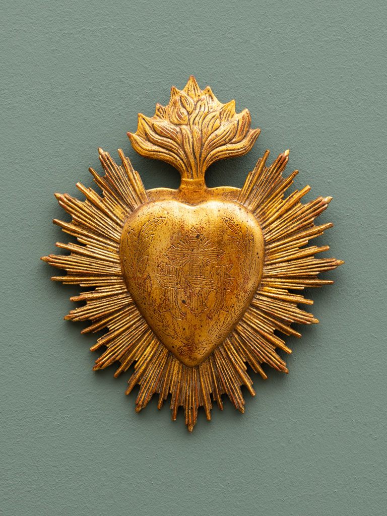 Ex-voto flames & heart golden resin - 1