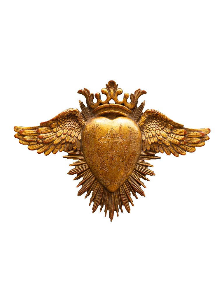 Ex-voto heart & wings golden resin - 2