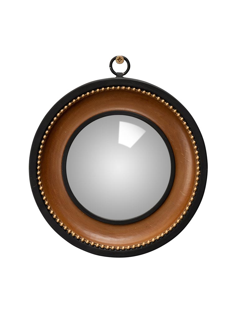 Convex mirror on brown frame clock style - 2