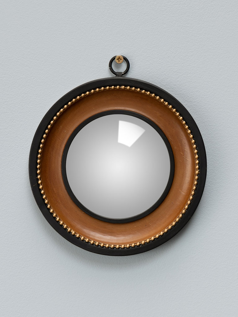 Convex mirror on brown frame clock style - 1