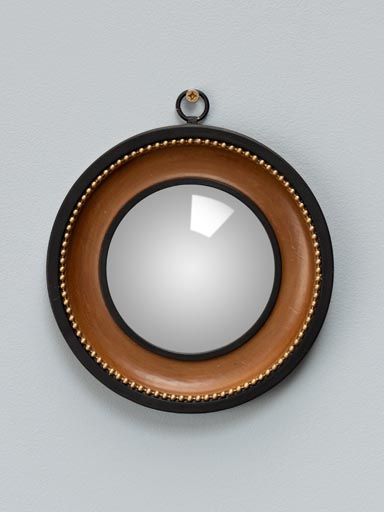Convex mirror on brown frame clock style