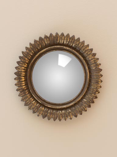 Convex mirror with golden feathers