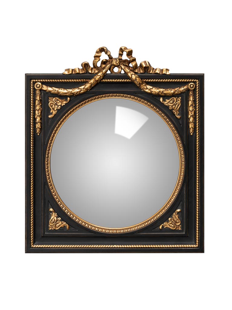 Miroir convexe dans cadre noir et guirlande dorée - 2