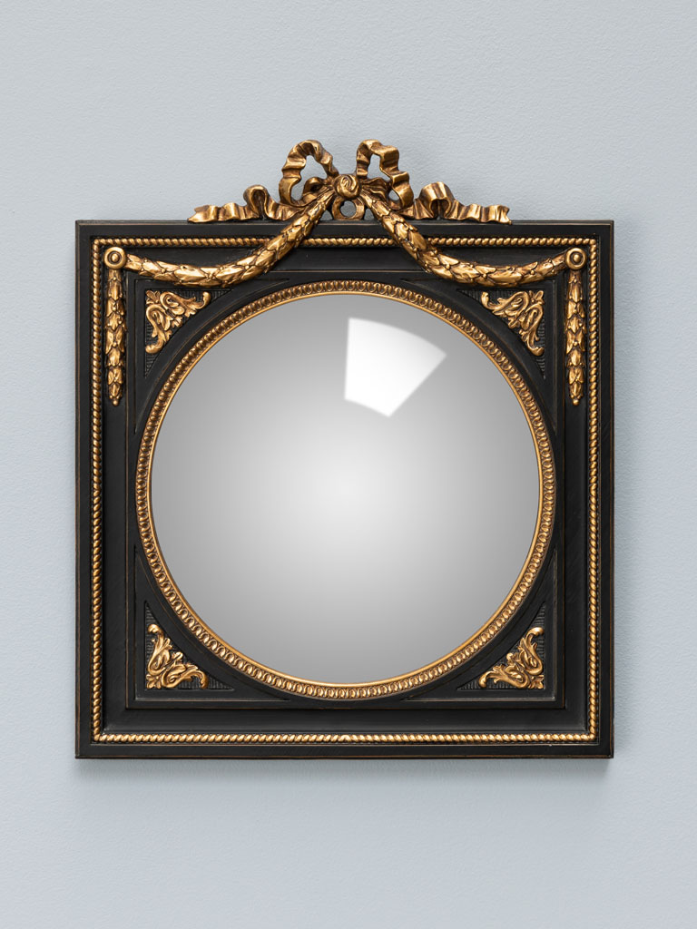 Miroir convexe dans cadre noir et guirlande dorée - 1