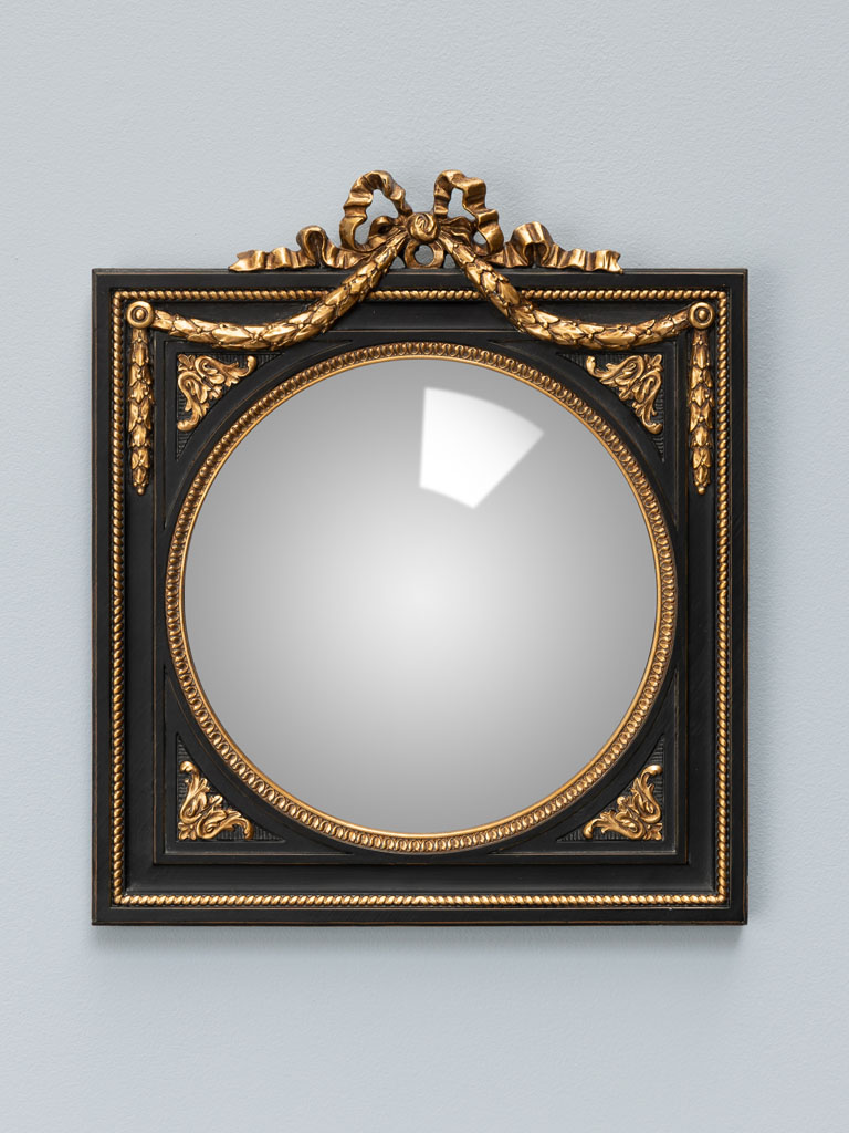 Convex mirror in black square frame with garland - 1