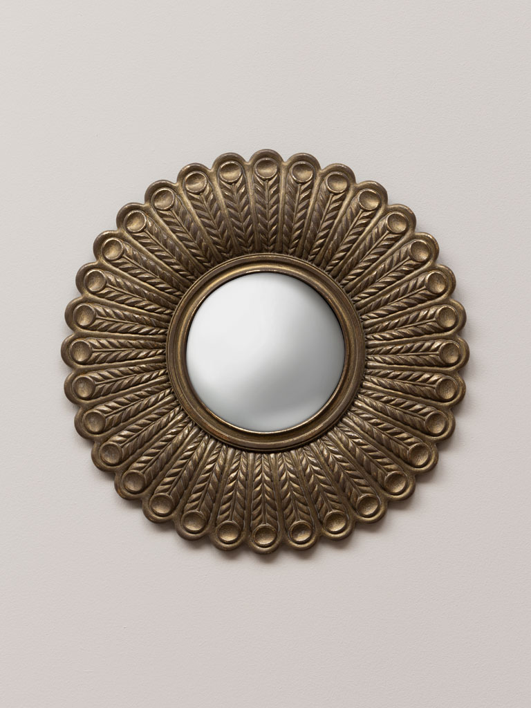 Miroir convexe plumes de paon dorées - 1