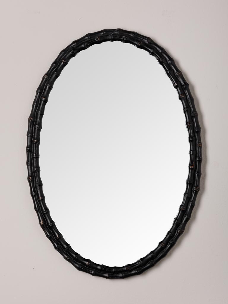 Oval mirror antique black bamboo style - 1