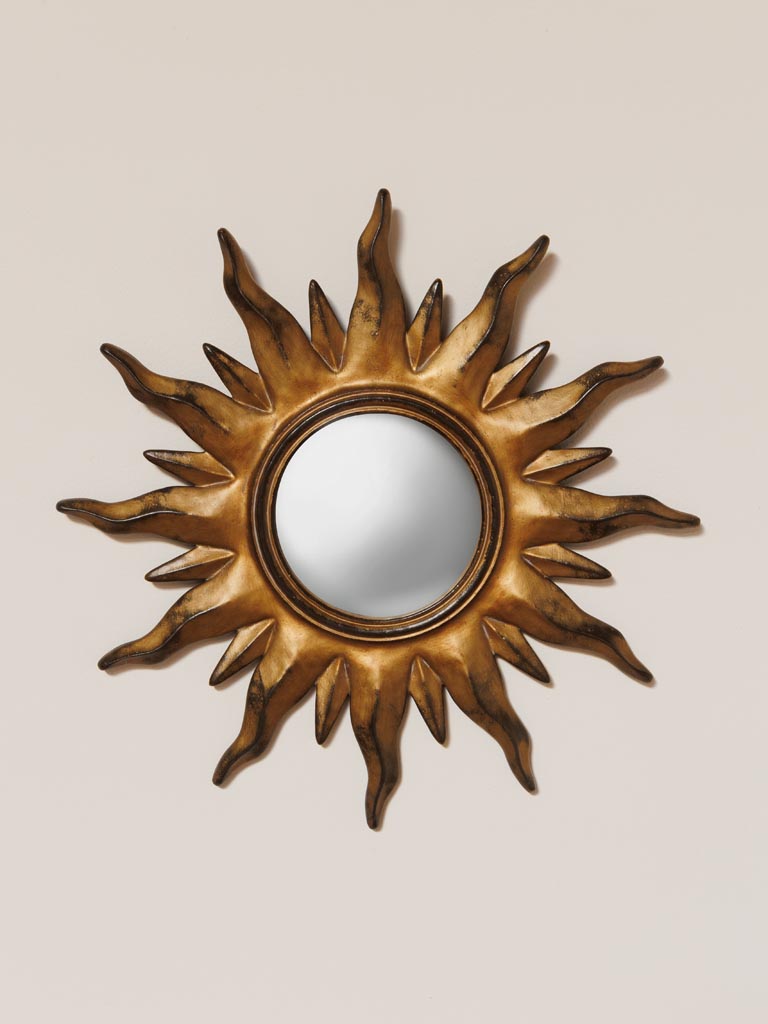 Antique gold sun convex mirror - 1