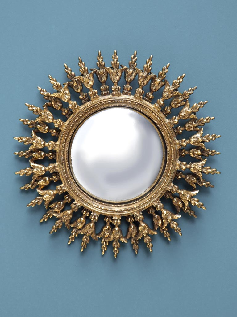 Miroir Soleil Convexe Or Plume Ø32cm
