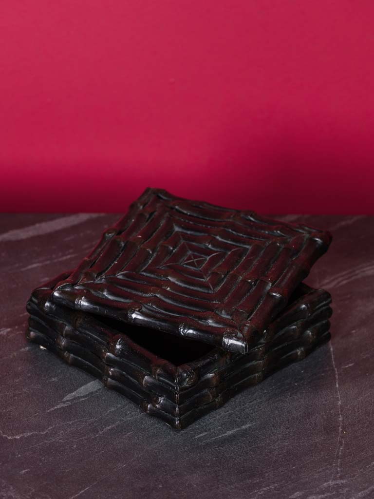 Boîte résine noire style bambou peint - 1